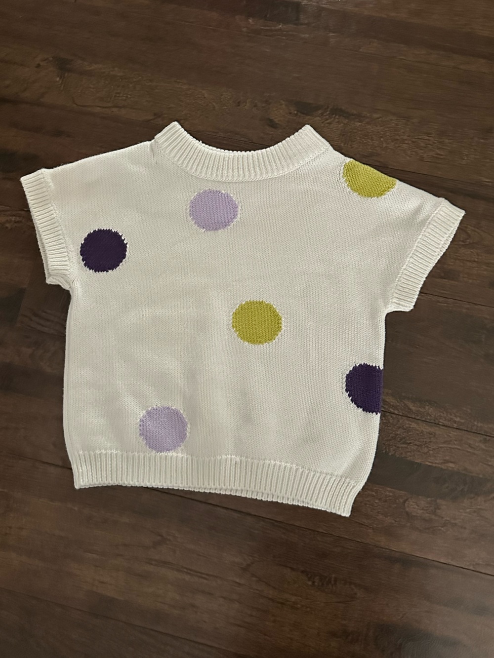 Crazy 8 Kids White Knit Short-Sleeve Sweater with Polka Dots